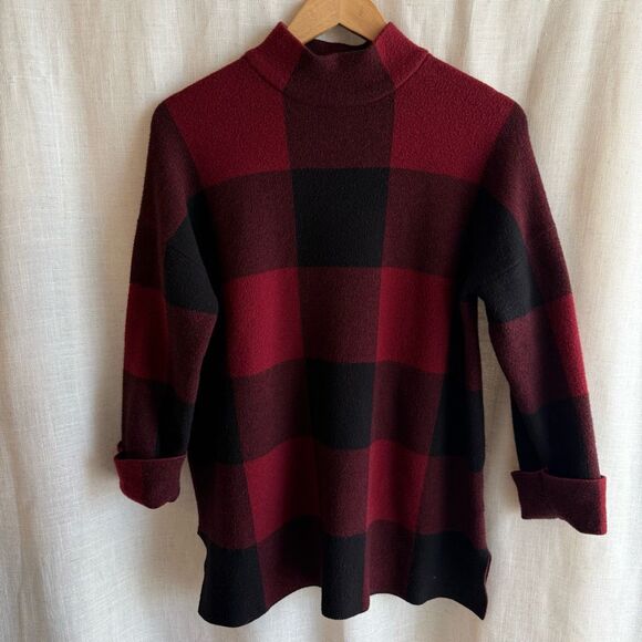 Max Studio Buffalo Plaid Mock Neck Sweater Size L Cozy Fall Layer Check Capsule - Picture 2 of 14